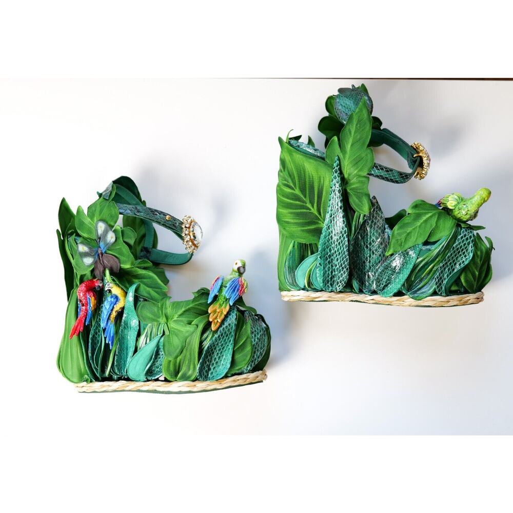 Dolce & Gabbana Jungle Parrot High Heel Wedge Sandals (IT 38, US8) RRP $6,395 - Picture 6 of 13